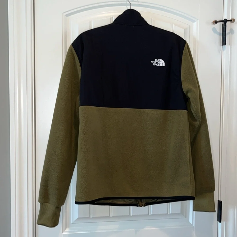 Olive green and black men Northface fleece full zip jacket size M